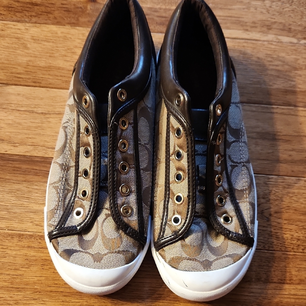 Coach Francesca Slip-On Sneakers Brown Signature C Monogram Size 9B